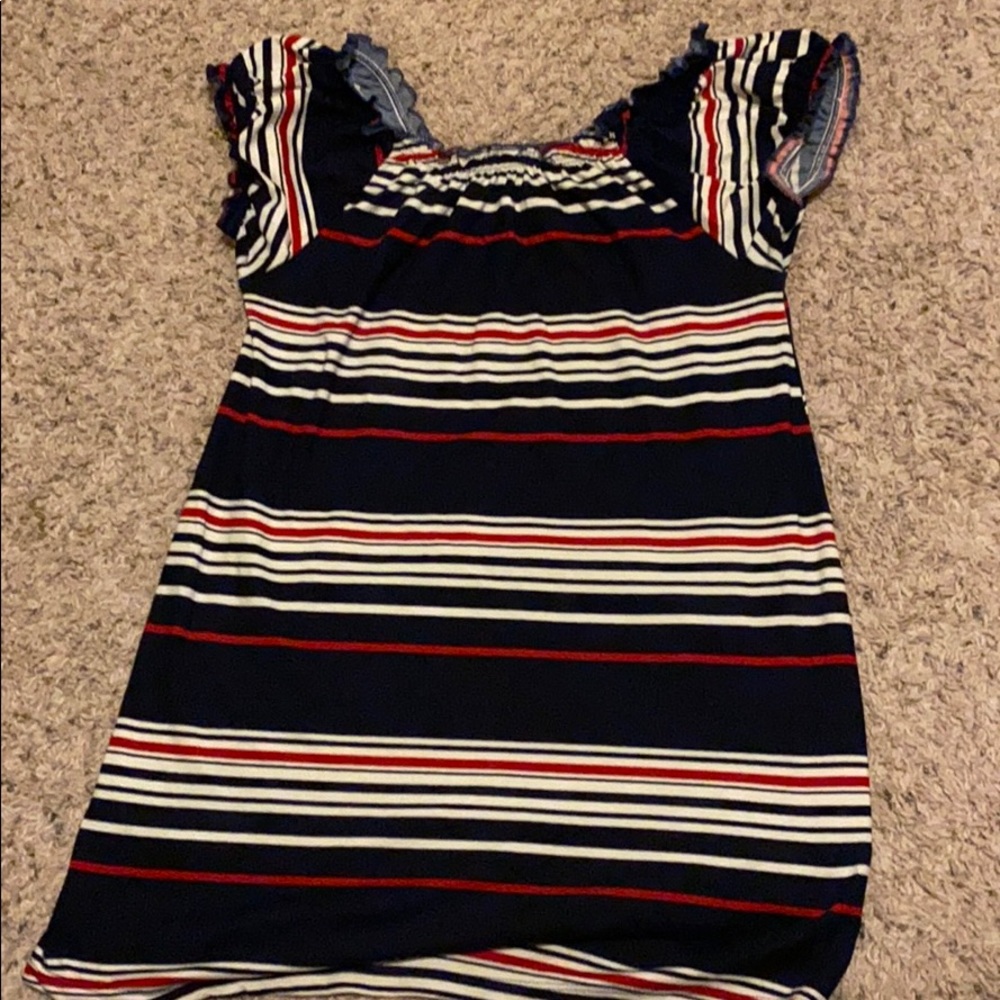 Red white and blue stripped shirt